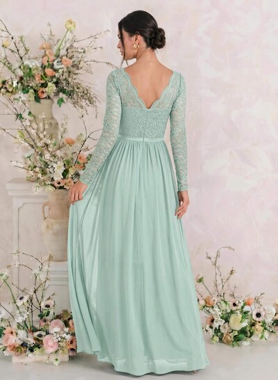 Long Sleeves Lace A-Line Bridesmaid Dresses