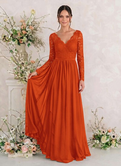 Long Sleeves Lace A-Line Bridesmaid Dresses