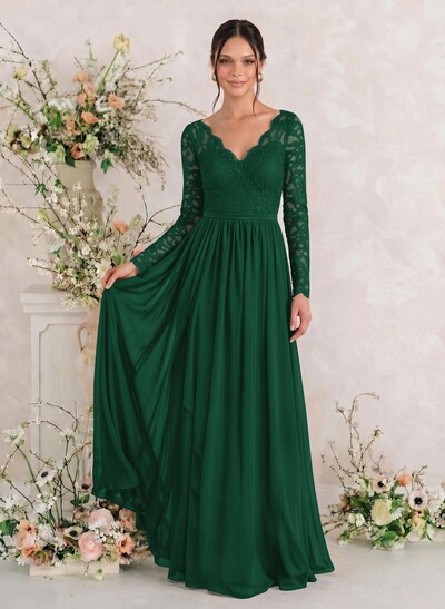 Long Sleeves Lace A-Line Bridesmaid Dresses