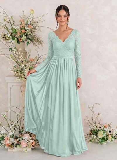 Long Sleeves Lace A-Line Bridesmaid Dresses