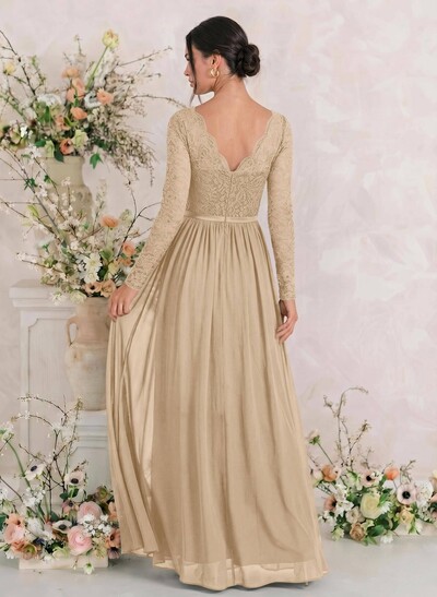 Long Sleeves Lace A-Line Bridesmaid Dresses