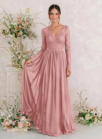 Long Sleeves Lace A-Line Bridesmaid Dresses