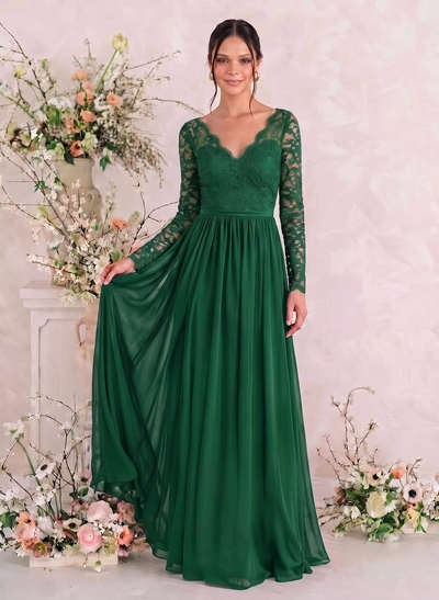 Long Sleeves Lace A-Line Bridesmaid Dresses