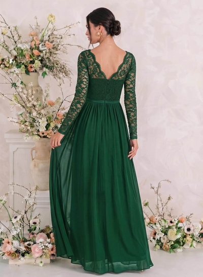 Long Sleeves Lace A-Line Bridesmaid Dresses