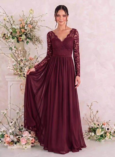 Long Sleeves Lace A-Line Bridesmaid Dresses