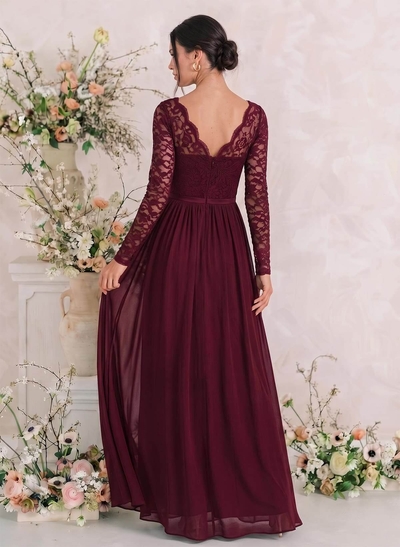 Long Sleeves Lace A-Line Bridesmaid Dresses