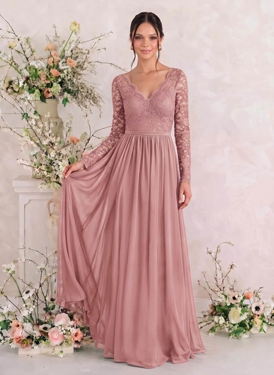 Long Sleeves Lace A-Line Bridesmaid Dresses