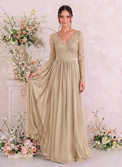 Long Sleeves Lace A-Line Bridesmaid Dresses