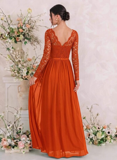 Long Sleeves Lace A-Line Bridesmaid Dresses