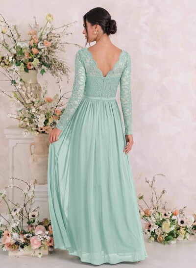 Long Sleeves Lace A-Line Bridesmaid Dresses