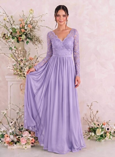 Long Sleeves Lace A-Line Bridesmaid Dresses