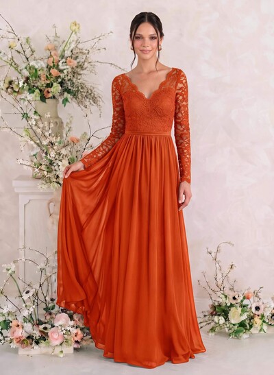 Long Sleeves Lace A-Line Bridesmaid Dresses