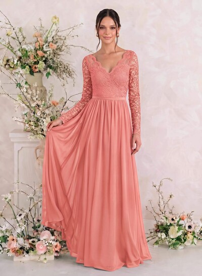 Long Sleeves Lace A-Line Bridesmaid Dresses