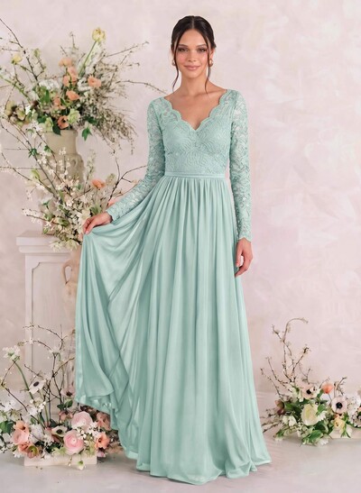 Long Sleeves Lace A-Line Bridesmaid Dresses