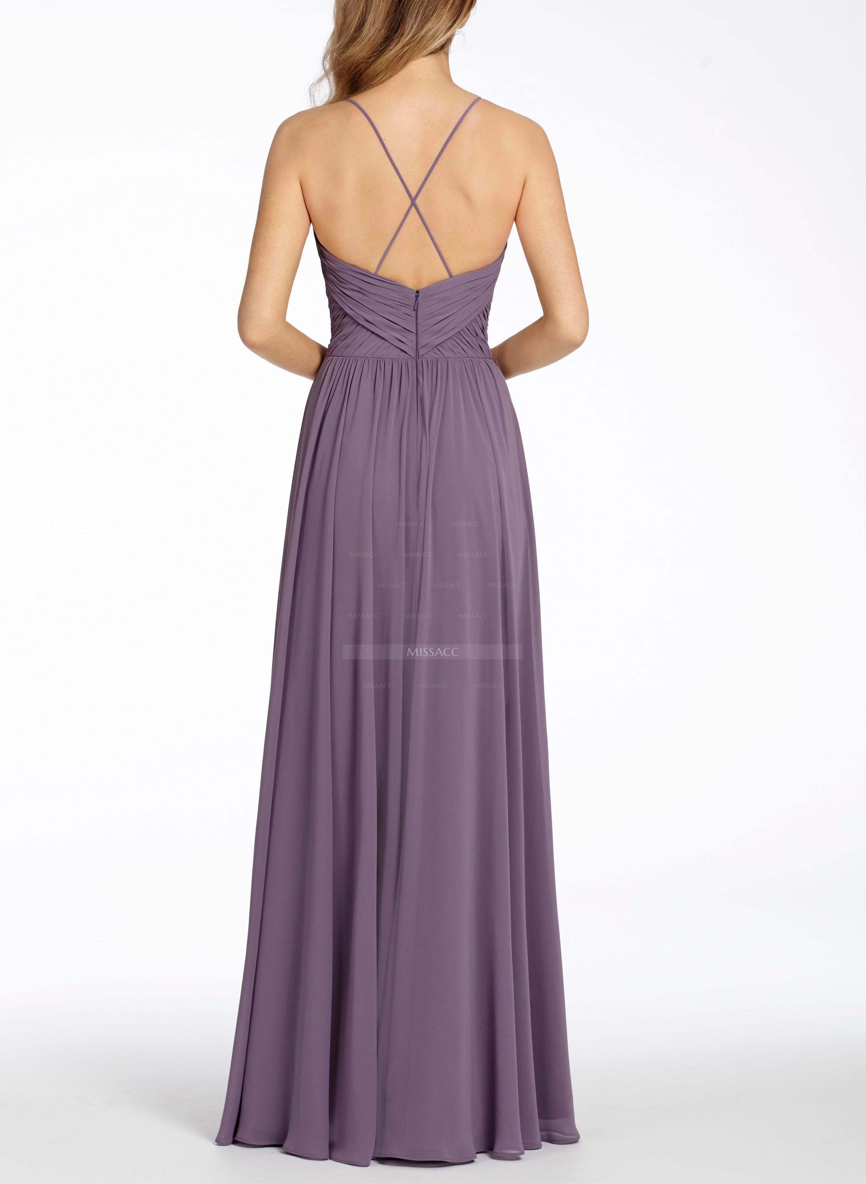 V-neck A-Line Open Back Bridesmaid Dresses