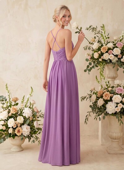V-Neck A-Line Open Back Bridesmaid Dresses