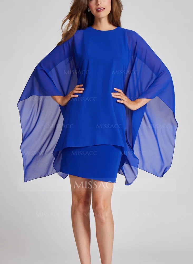 Blue Wrap Elegant Sheath/Column Cocktail Dresses