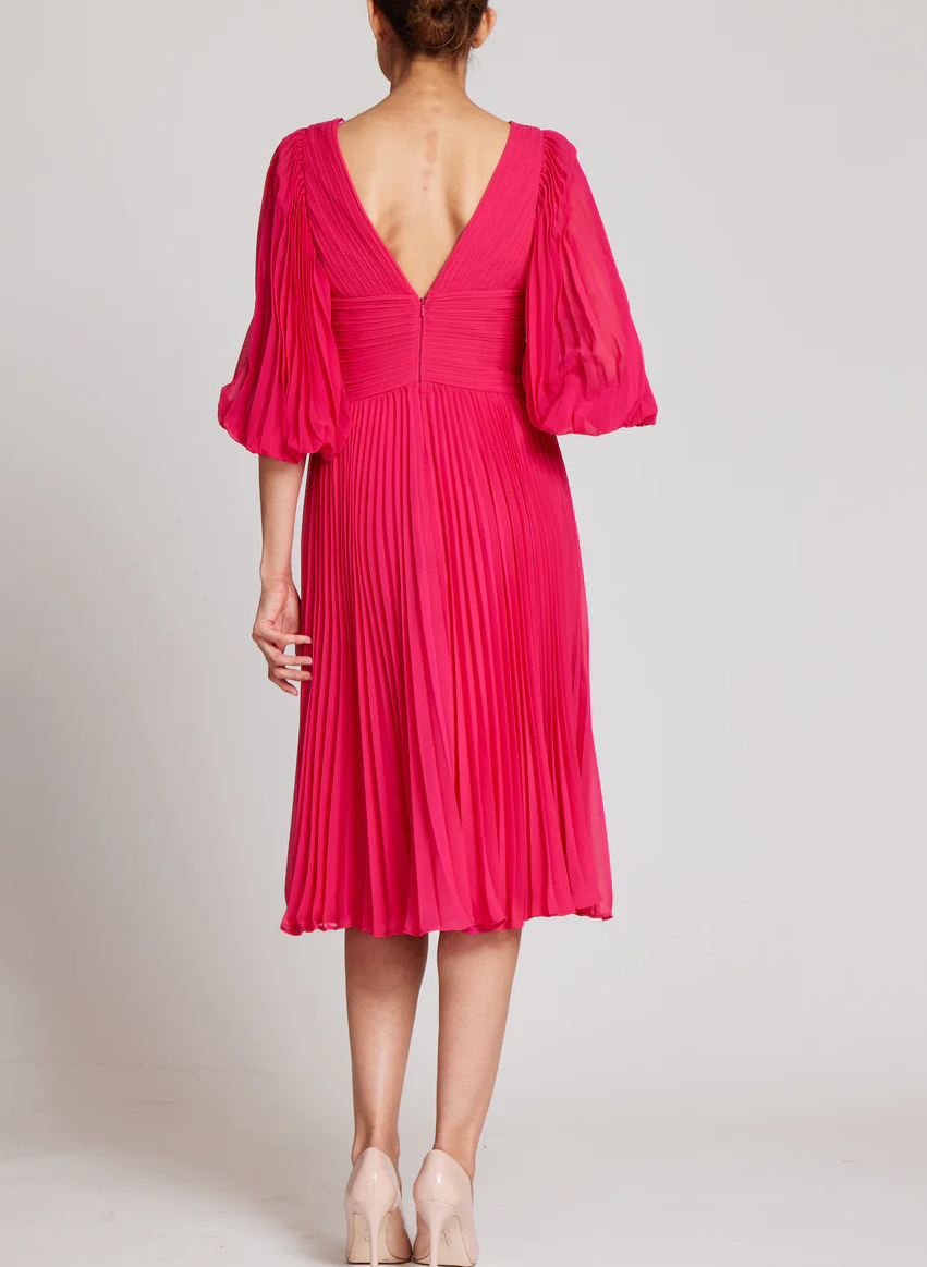 Red Pleated Long Sleeves A-Line Cocktail Dresses