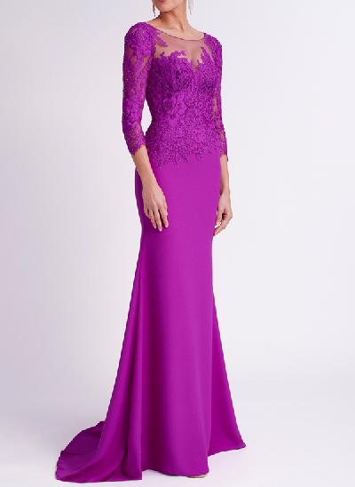 Illusion Neck Mermaid Sleeves Evening Dresses With Lace
