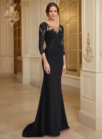 Illusion Neck Mermaid Sleeves Evening Dresses With Lace