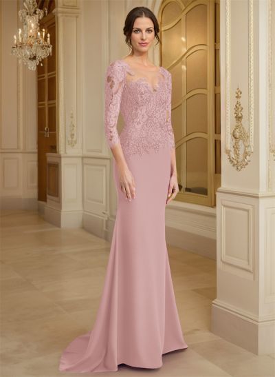 Illusion Neck Mermaid Sleeves Evening Dresses With Lace
