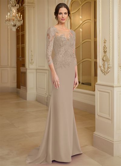 Illusion Neck Mermaid Sleeves Evening Dresses With Lace
