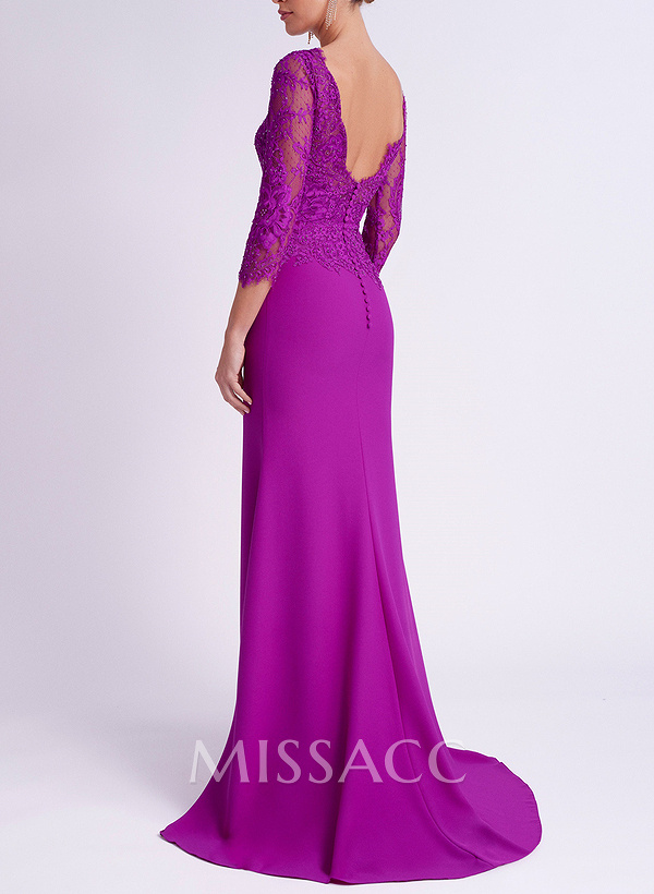 Illusion Neck Mermaid Sleeves Evening Dresses With Lace