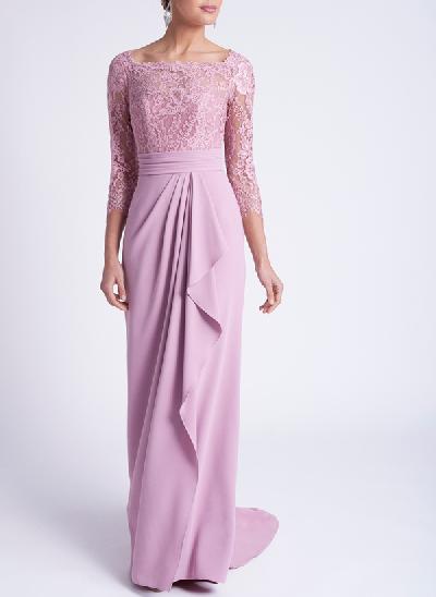 Lace Sleeves Cascading Ruffles Evening Dresses