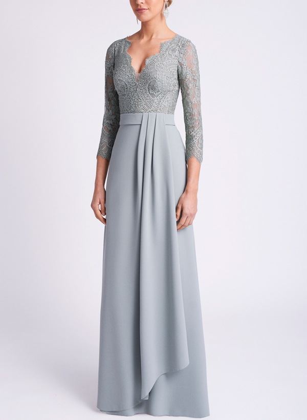 Lace Sleeves V Neck Evening Dresses With Sheath/Column