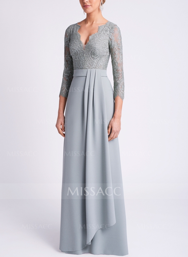 Lace Sleeves V Neck Evening Dresses With Sheath/Column