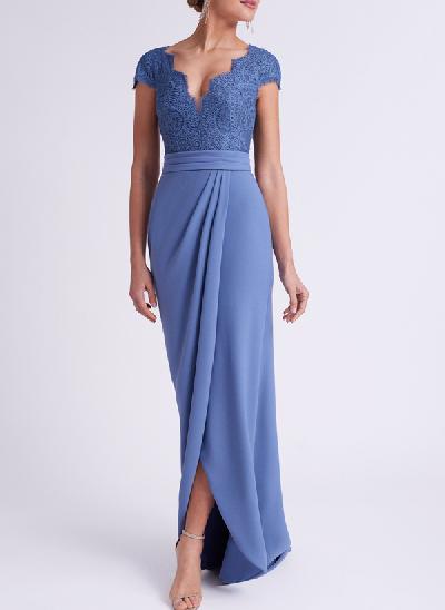 Lace Sheath/Column Elegant Evening Dresses With V-neck