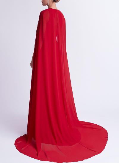 Red Wrap Elegant Evening Dresses With Chiffon