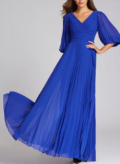 Pleated Long Sleeves A-Line Evening Dresses 