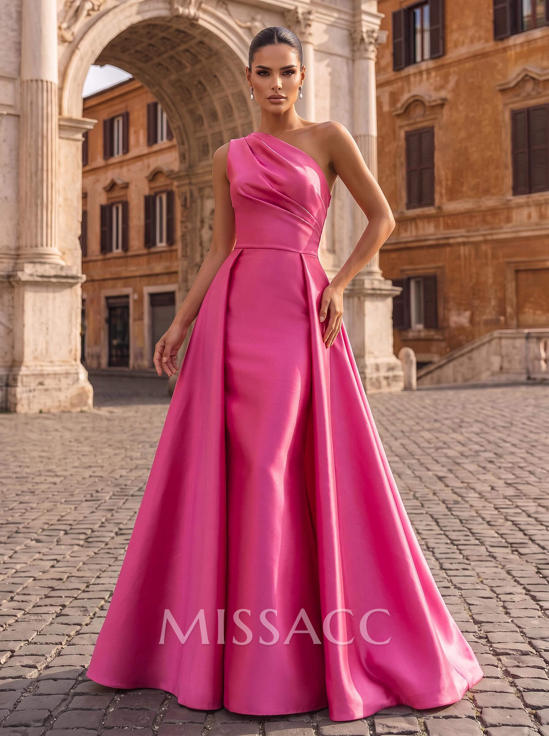 Sheath/Column One-Shoulder Sleeveless Floor-Length Satin Evening Dresses With Overskirt Dress Sheath/Column One-Shoulder Sleeveless Floor-Length Satin Evening Dresses With Overskirt Dress