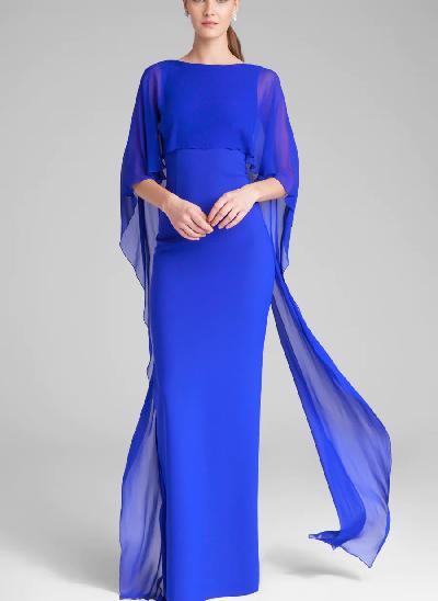 Blue Wrap Elegant Sheath/Column Evening Dresses
