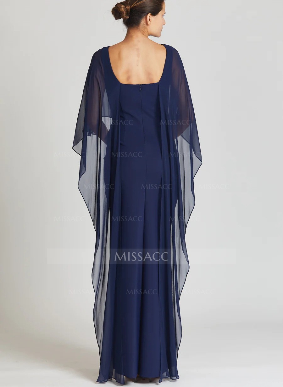 Blue Wrap Elegant Sheath/Column Evening Dresses