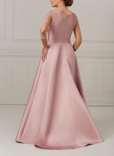 A-Line V-Neck 1/2 Sleeves Satin Mother Of The Bride Dresses With Lace
