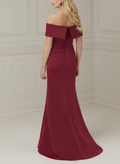 Sheath/Column Off-The-Shoulder Elastic Satin Mother Of The Bride Dresses With Ruffle