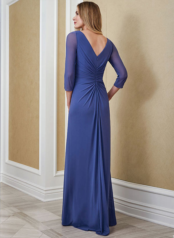 A-Line V-neck Long Sleeves Floor-Length Chiffon Mother of the Bride Dresses