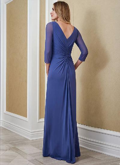 A-Line V-neck Long Sleeves Floor-Length Chiffon Mother of the Bride Dresses