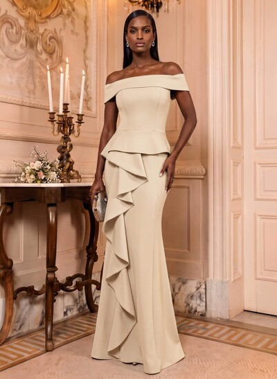 Off-The-Shoulder Cascading Ruffle Mother Of The Bride Dresses