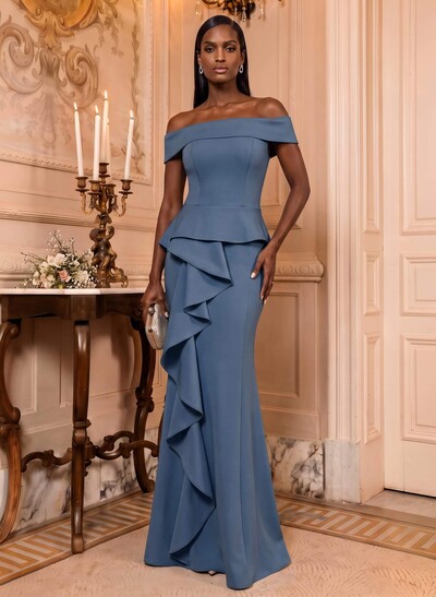 Off-The-Shoulder Cascading Ruffle Mother Of The Bride Dresses
