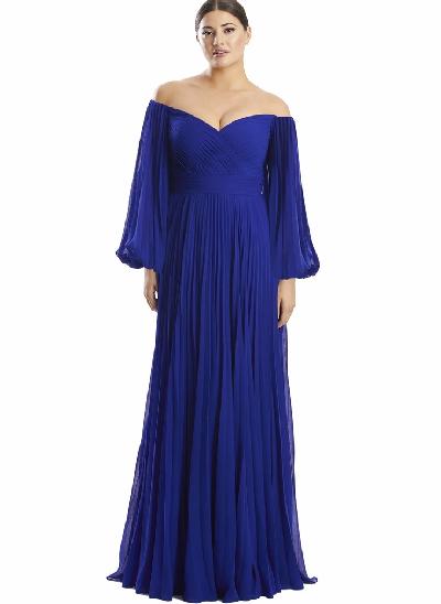 Long Sleeves Pleated Off-The-Shoulder Mother Of The Bride Dresses