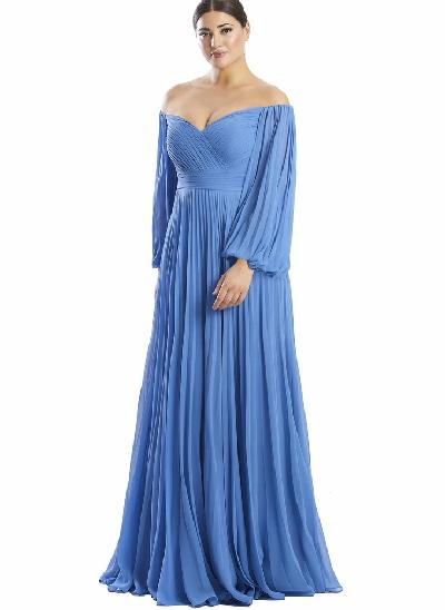 Long Sleeves Pleated Off-The-Shoulder Mother Of The Bride Dresses