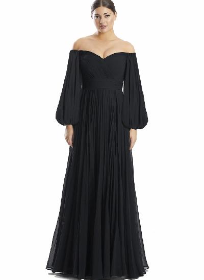 Long Sleeves Pleated Off-The-Shoulder Mother Of The Bride Dresses