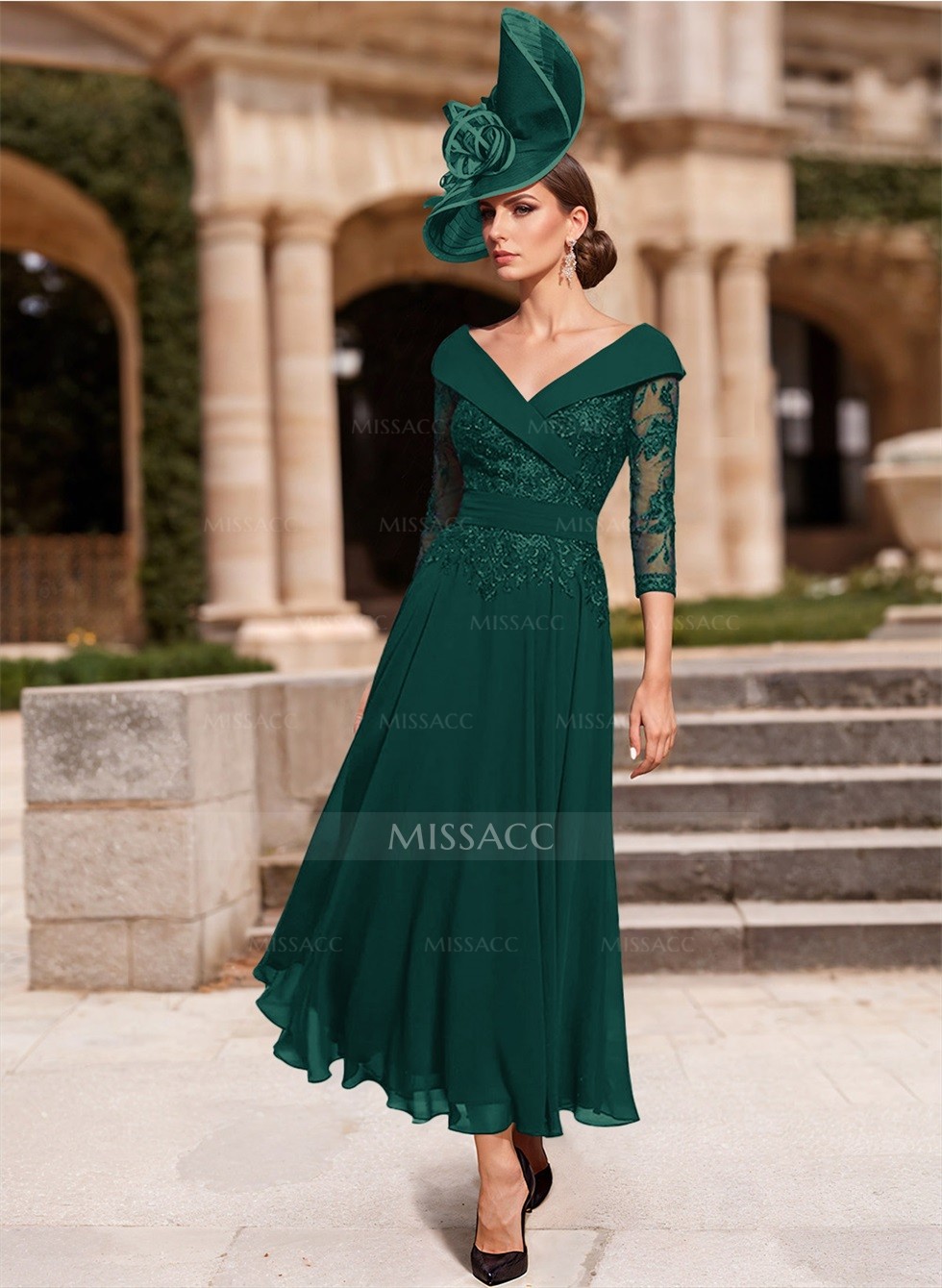 mame　Leaver Lace Classical Dress ZAPAKA Women Burgundy Hi-Low Mother of the Bride Dress