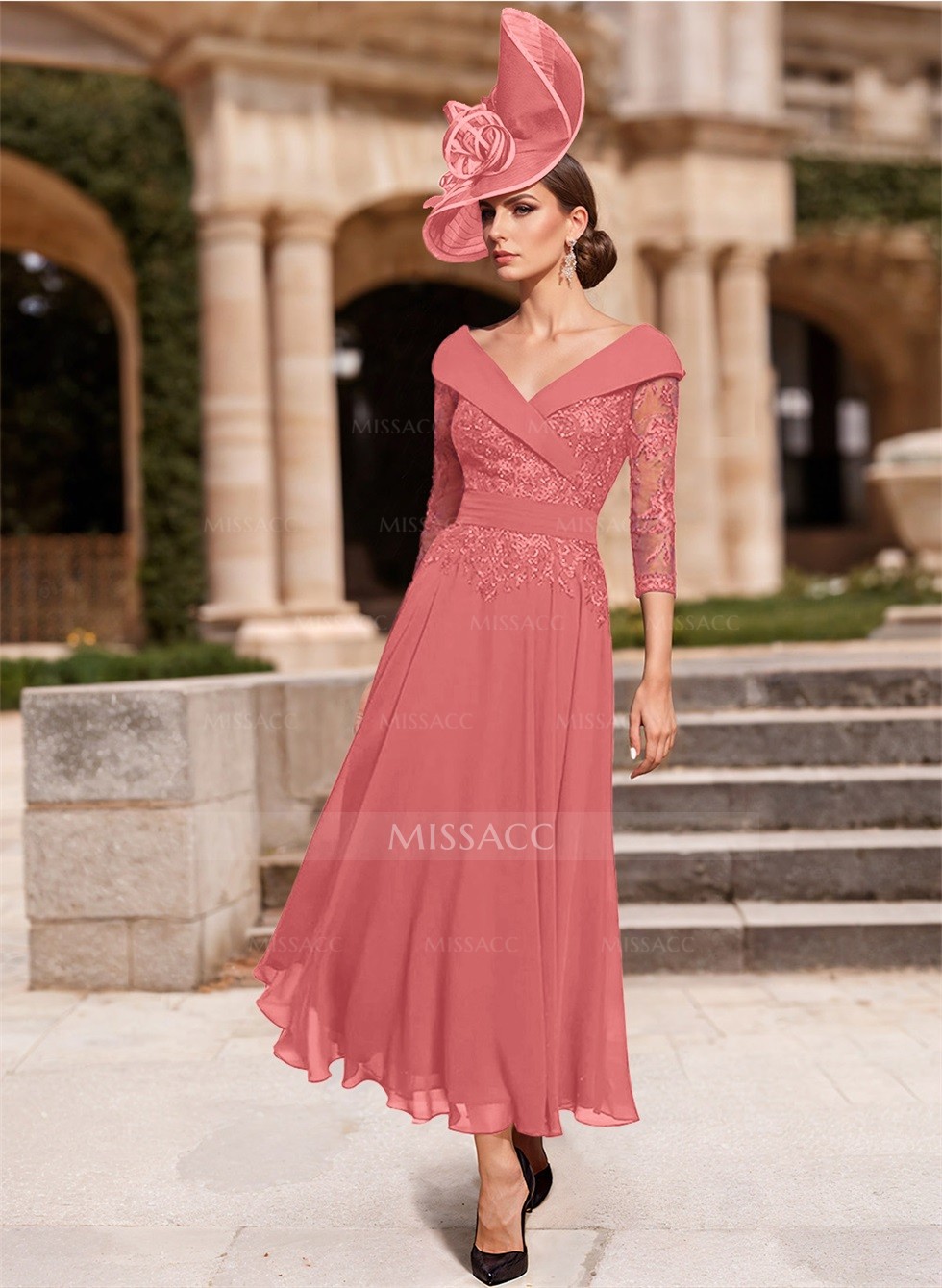 A-Line V-Neck 3/4 Sleeves Chiffon Mother Of The Bride A-Line V-Neck 3/4 Sleeves Chiffon Mother Of The Bride
