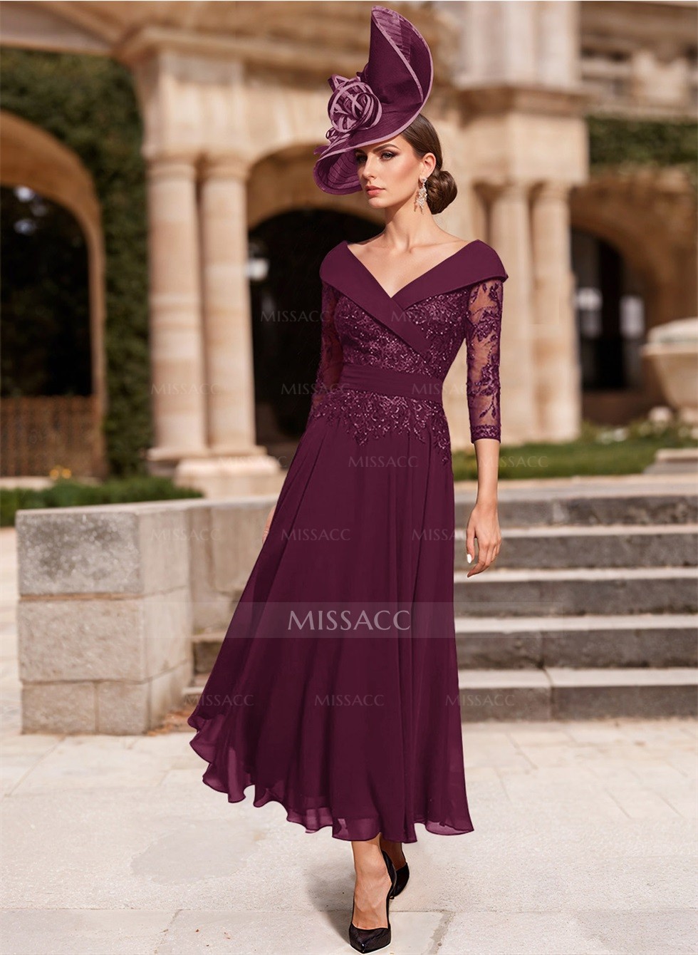 BAU by Bride And You★ V-neck ribbon tie chiffon dress ★2色 hwxckr1654421829200_b13d7e89-
