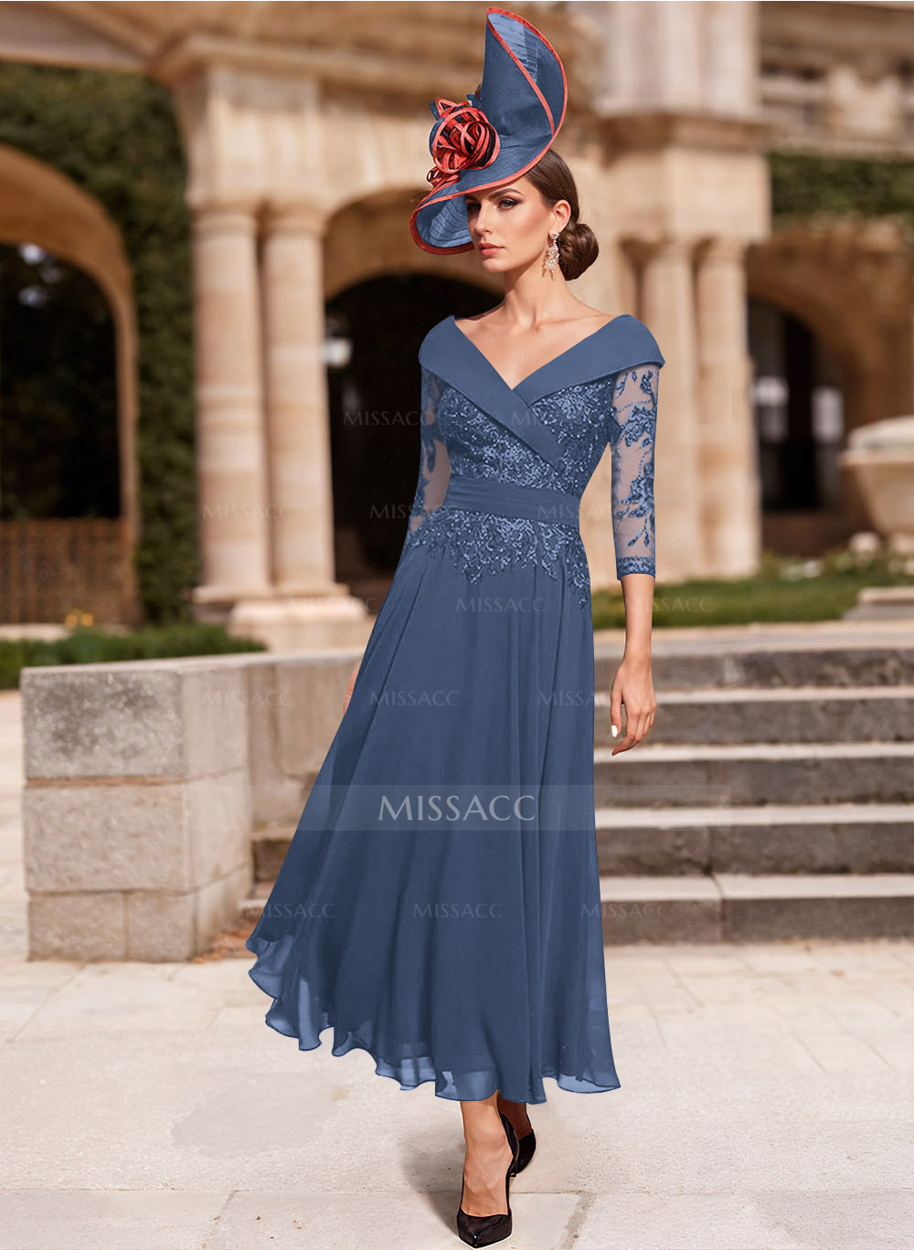Mother Of The Bride Dress Long Sleeve Chiffon Lace Maxi - Light Blue Formal Gown, Plus Size 18 - View #11