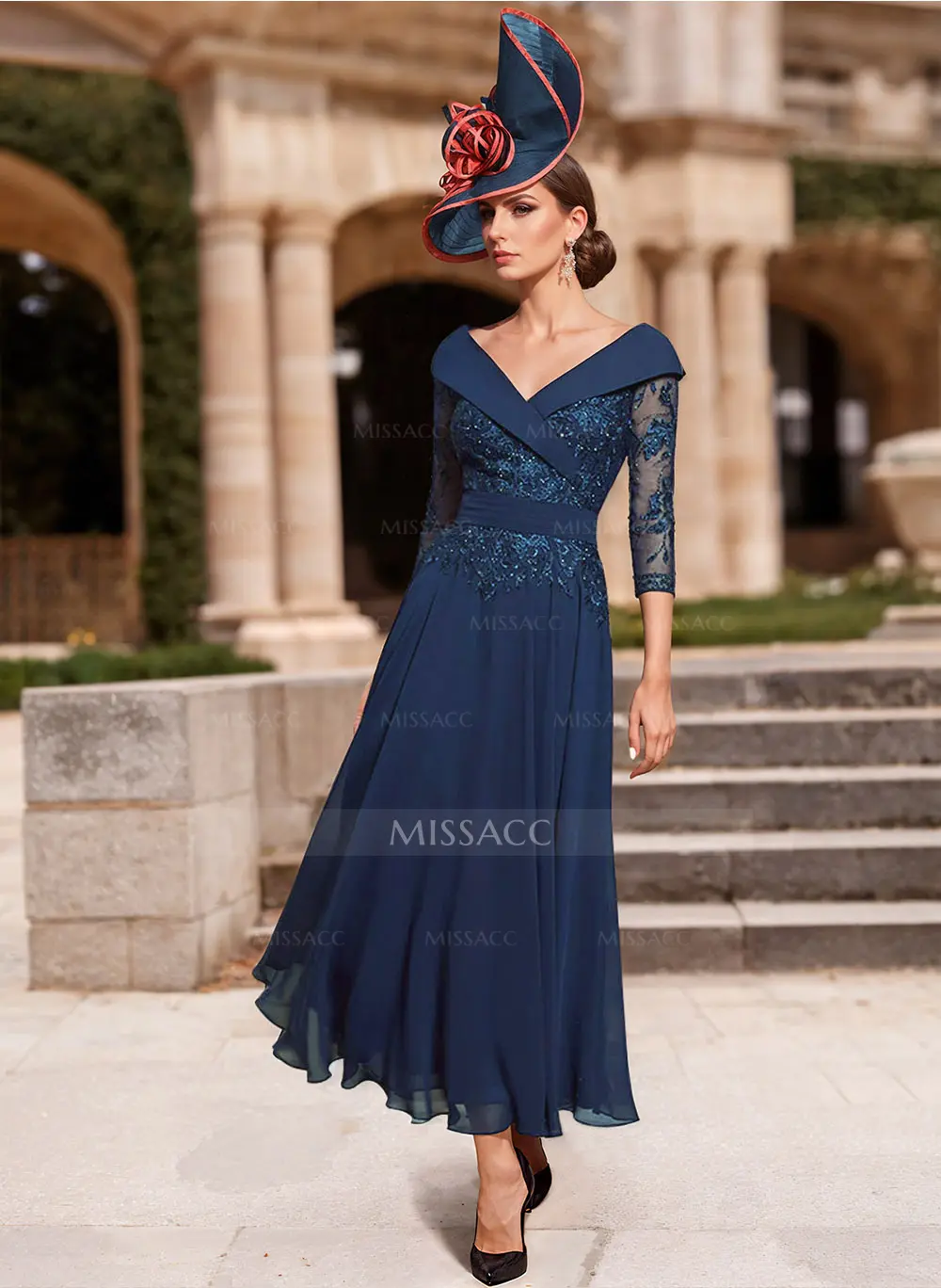 A-Line V-Neck 3/4 Sleeves Chiffon Mother Of The Bride Dresses With A-Line V-Neck 3/4 Sleeves Chiffon Mother Of The Bride Dresses With